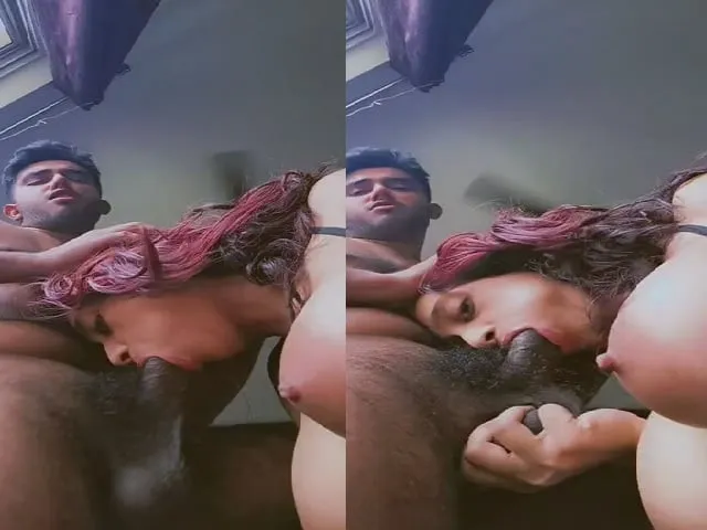 Red head girl blowjob with sharp boobs showing